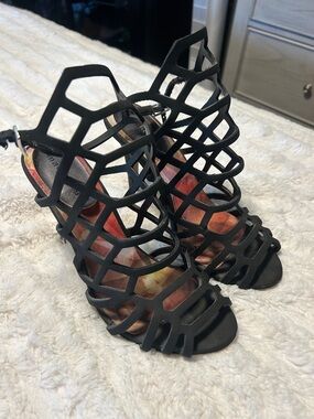 Madden Girl Black Cage Strappy High Heel Sandals 8.5